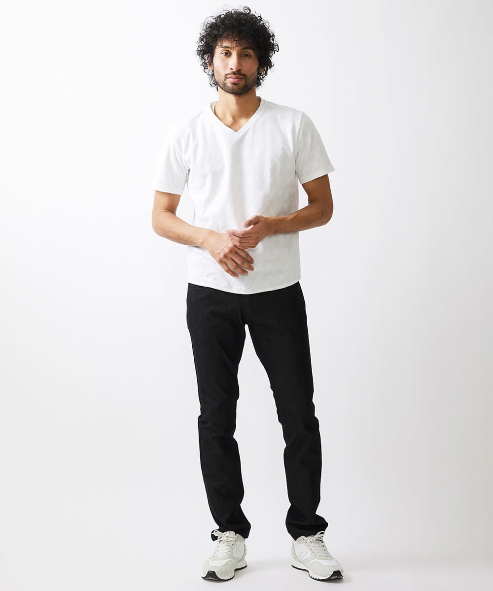 MNKGX50130 MICHEL KLEIN HOMME(ミッシェルクラン オム) 《日本製》ダイヤ柄半袖カットソー ホワイト