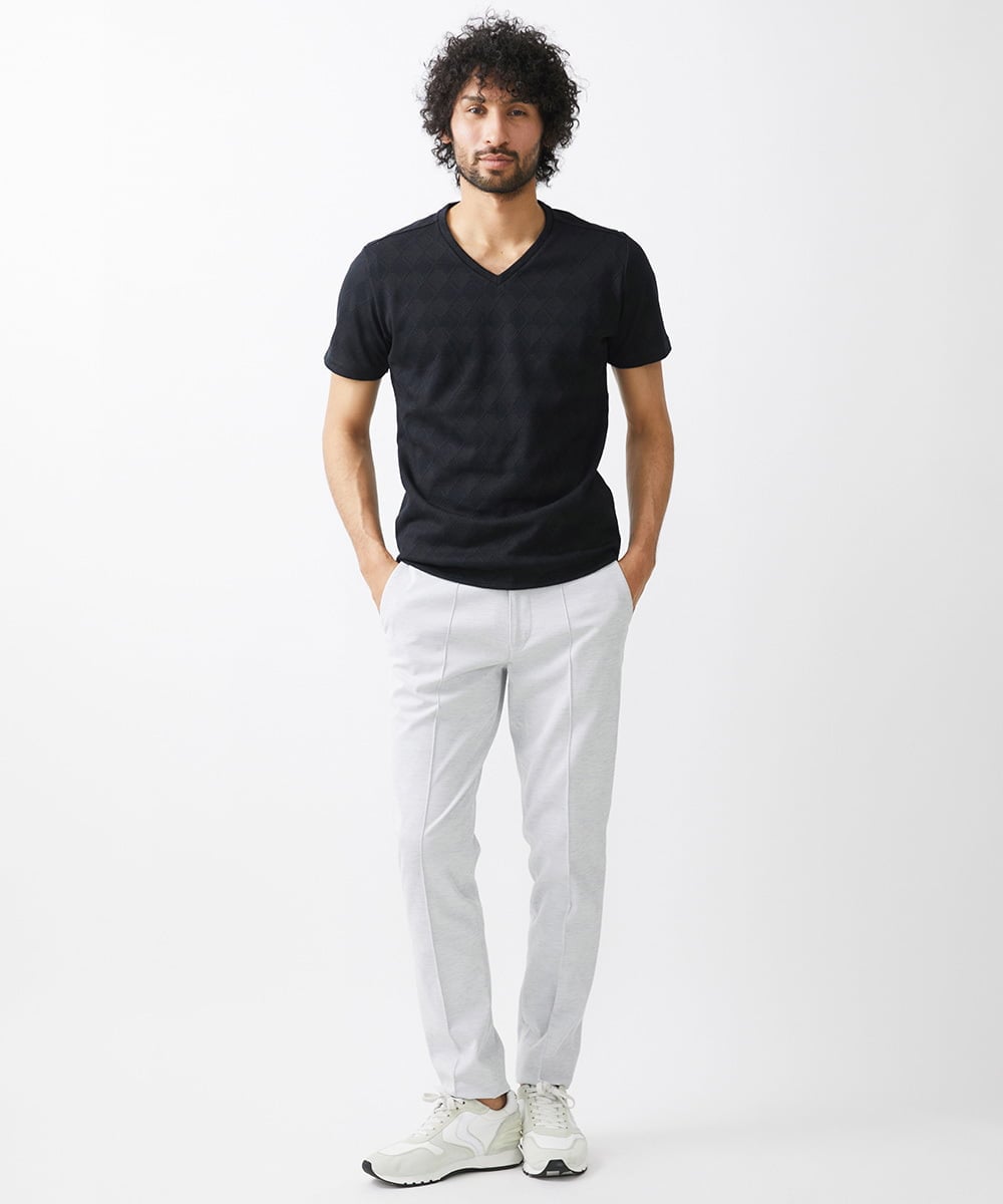 MNKGX50130 MICHEL KLEIN HOMME(ミッシェルクラン オム) 《日本製》ダイヤ柄半袖カットソー ブラック