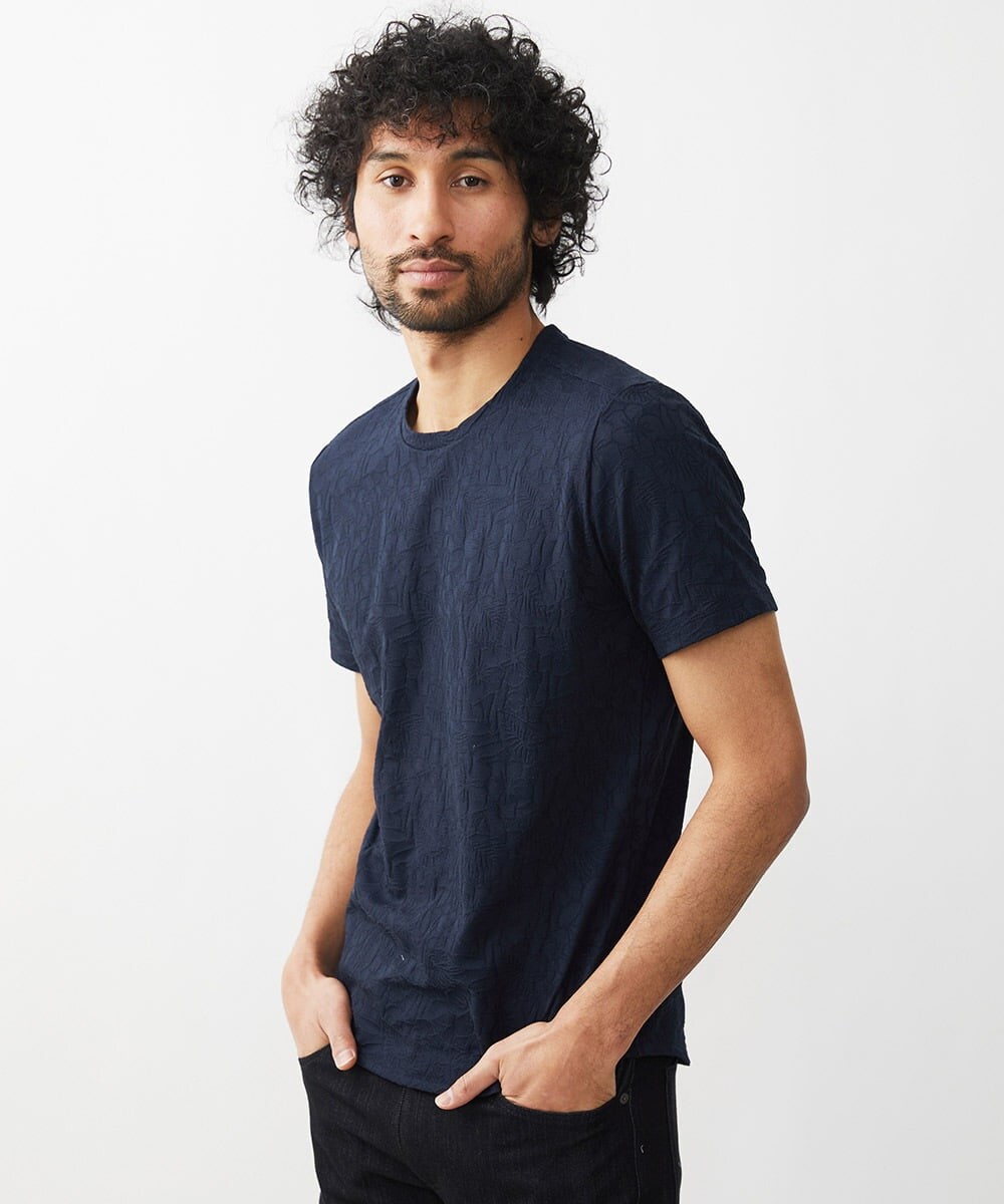 MNKGX54150 MICHEL KLEIN HOMME(ミッシェルクラン オム) ボタニカル柄クルーネック半袖Tシャツ ネイビー