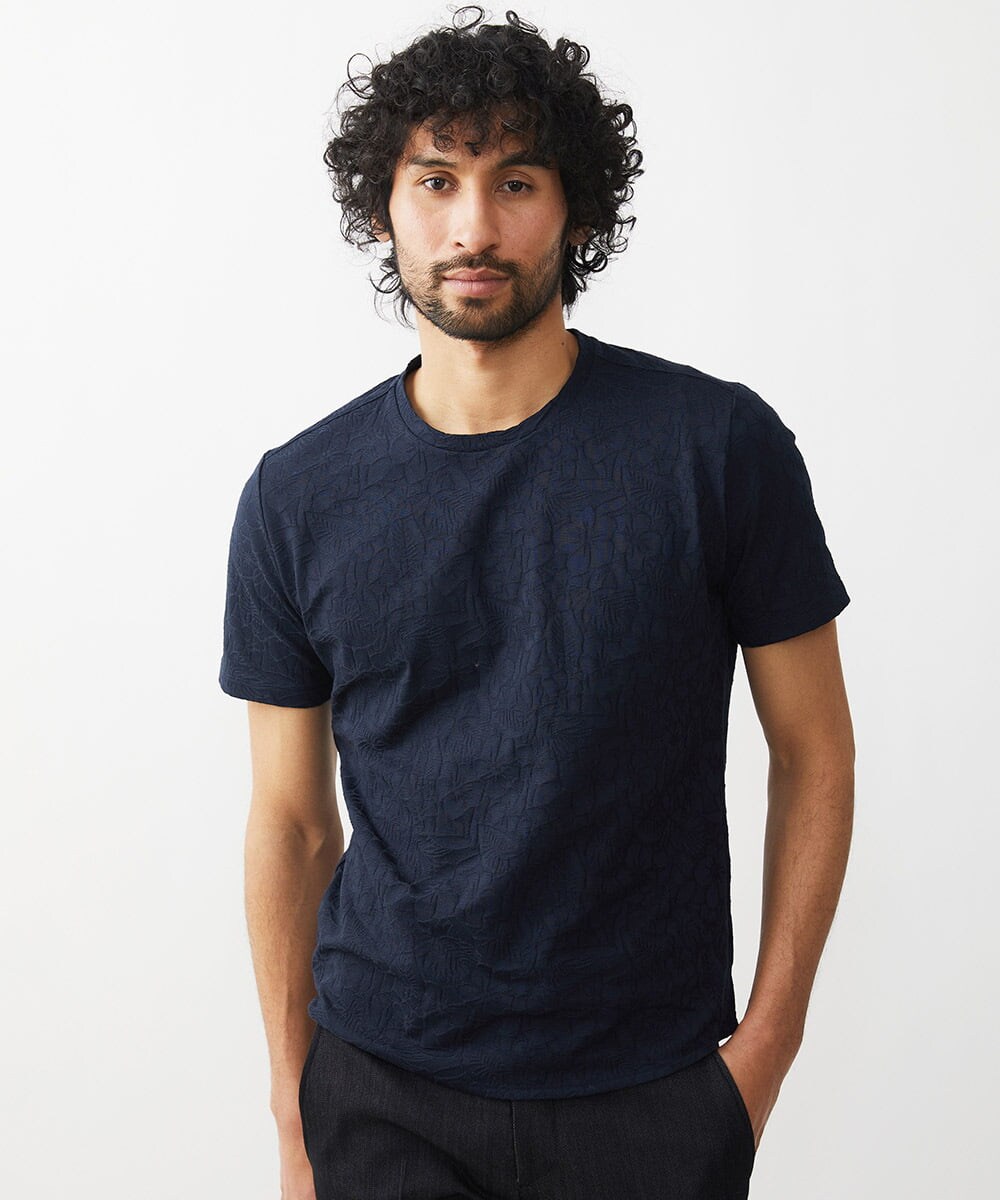MNKGX54150 MICHEL KLEIN HOMME(ミッシェルクラン オム) ボタニカル柄クルーネック半袖Tシャツ ネイビー