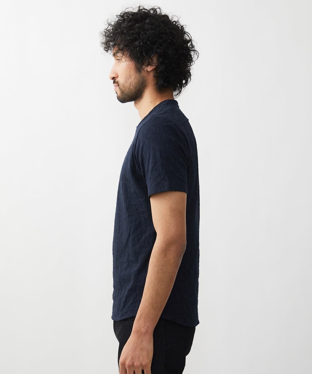 MNKGX54150 MICHEL KLEIN HOMME(ミッシェルクラン オム) ボタニカル柄クルーネック半袖Tシャツ ネイビー