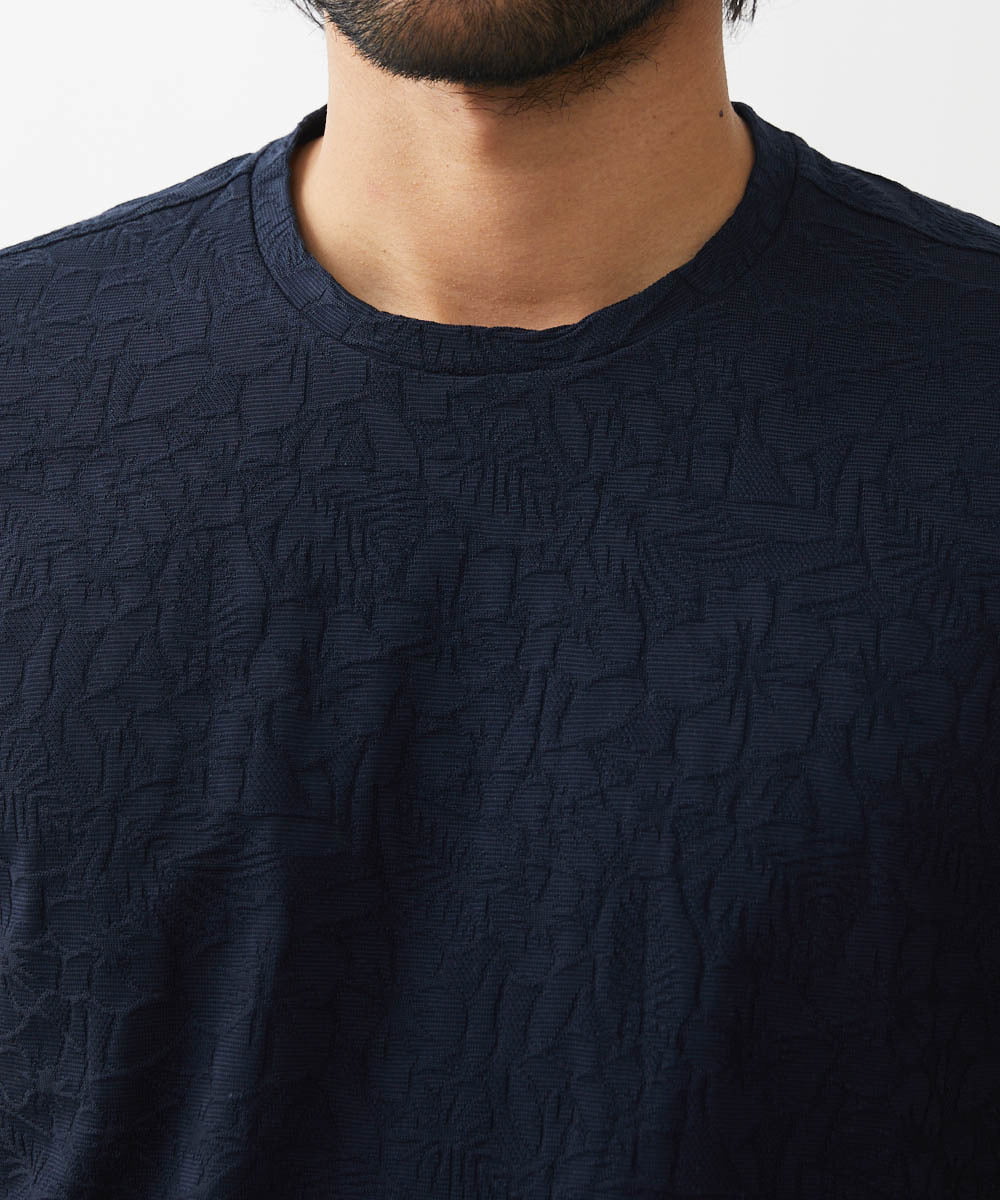 MNKGX54150 MICHEL KLEIN HOMME(ミッシェルクラン オム) ボタニカル柄クルーネック半袖Tシャツ ネイビー