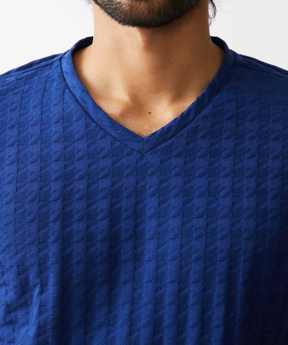 MNKGX55130 MICHEL KLEIN HOMME(ミッシェルクラン オム) 《日本製》千鳥柄半袖カットソー ブルー