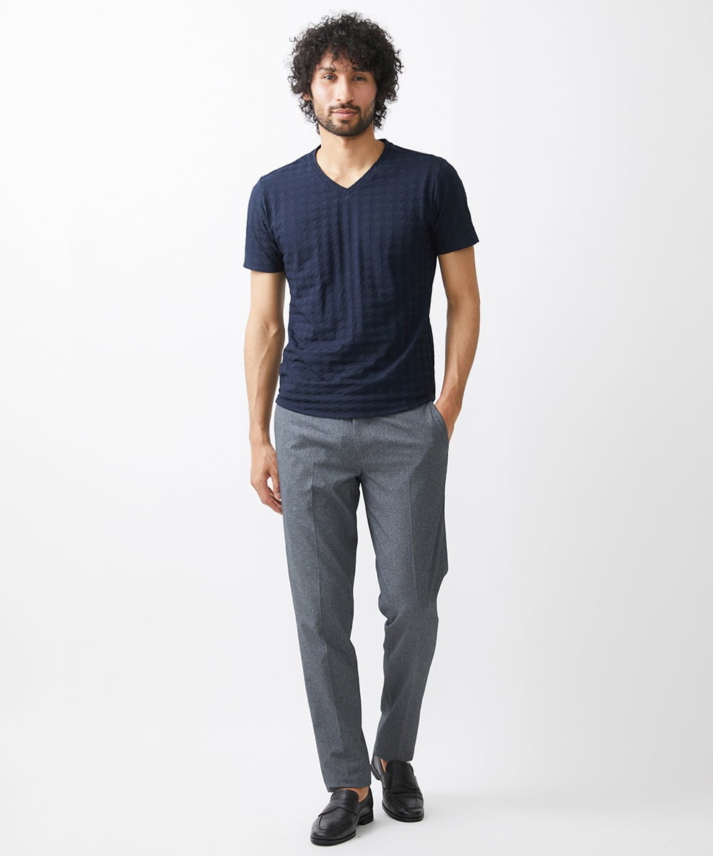 MNKGX55130 MICHEL KLEIN HOMME(ミッシェルクラン オム) 《日本製》千鳥柄半袖カットソー ネイビー