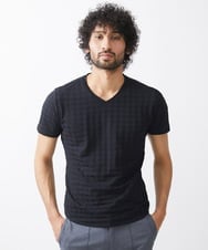 MNKGX55130 MICHEL KLEIN HOMME(ミッシェルクラン オム) 《日本製》千鳥柄半袖カットソー ブラック