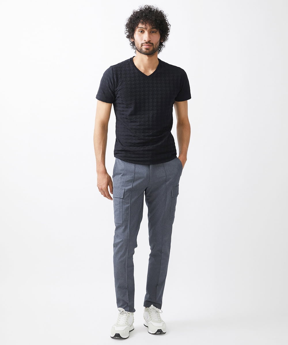 MNKGX55130 MICHEL KLEIN HOMME(ミッシェルクラン オム) 《日本製》千鳥柄半袖カットソー ブラック
