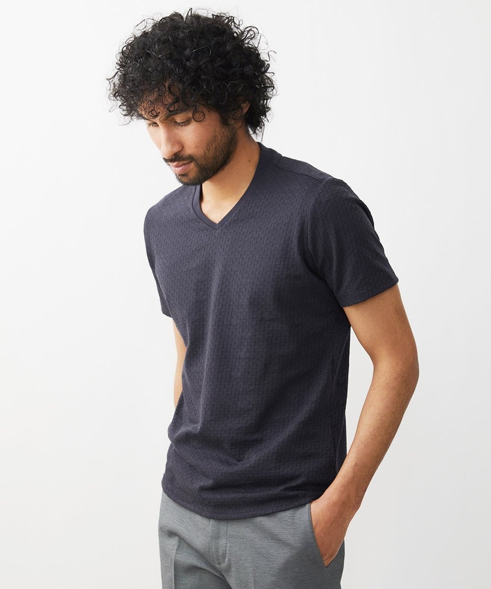 MNKGX59130 MICHEL KLEIN HOMME(ミッシェルクラン オム) Vネック半袖Tシャツ ダークグレー