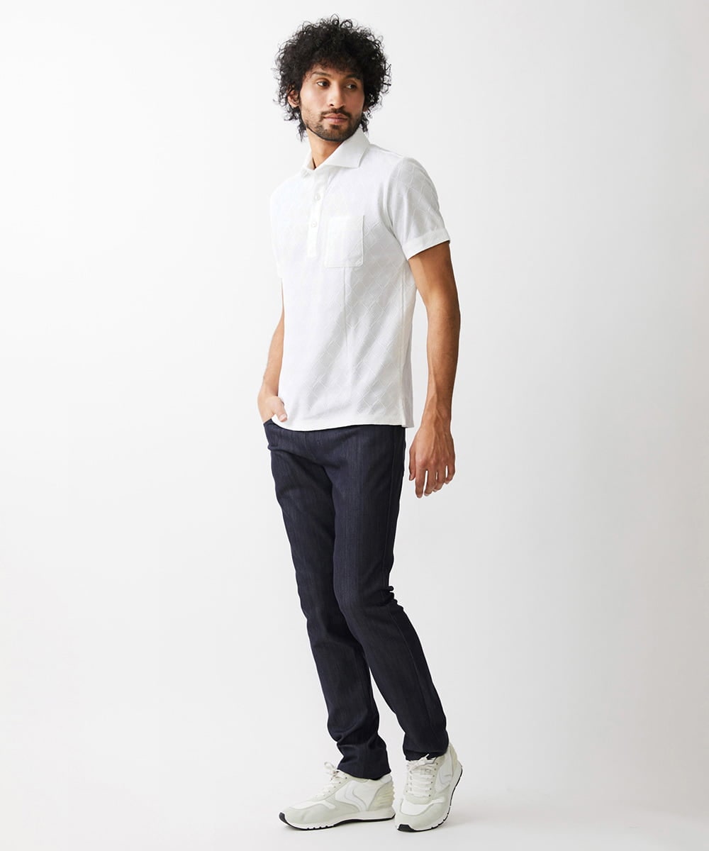 MNKGX60160 MICHEL KLEIN HOMME(ミッシェルクラン オム) 《日本製》ダイヤ柄半袖ポロシャツ ホワイト