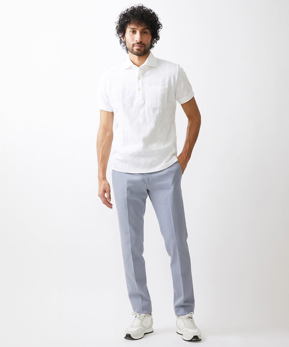 MNKGX60160 MICHEL KLEIN HOMME(ミッシェルクラン オム) 《日本製》ダイヤ柄半袖ポロシャツ ホワイト