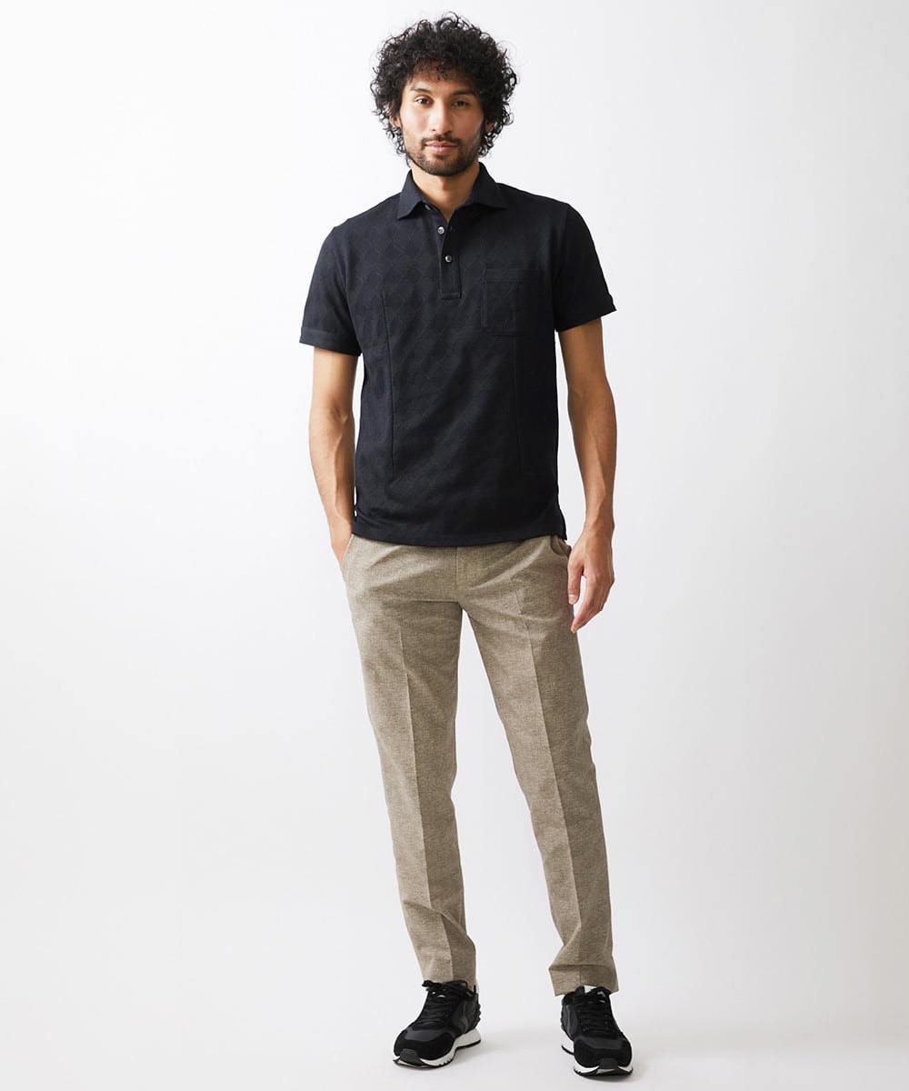 MNKGX60160 MICHEL KLEIN HOMME(ミッシェルクラン オム) 《日本製》ダイヤ柄半袖ポロシャツ ブラック