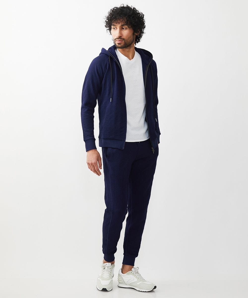 MNKGX68250 MICHEL KLEIN HOMME(ミッシェルクラン オム) ブランドロゴ刺繍入りニットパーカー セットアップ ネイビー