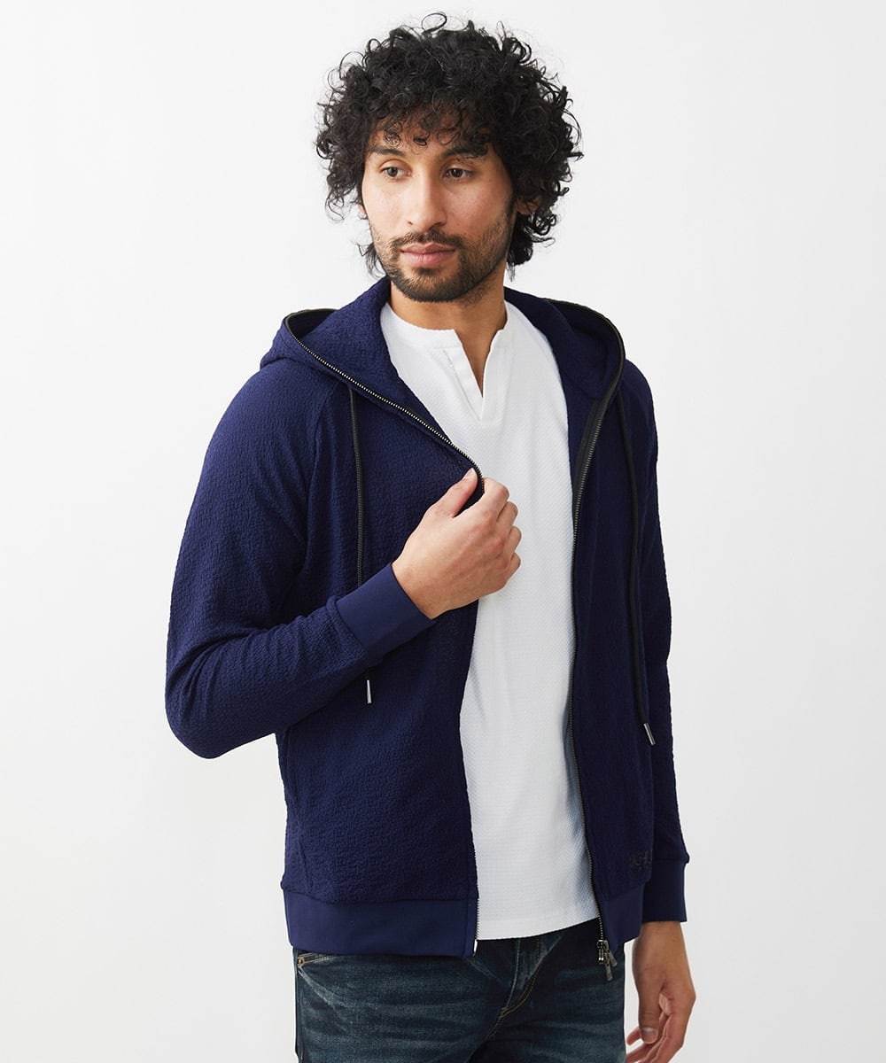 MNKGX68250 MICHEL KLEIN HOMME(ミッシェルクラン オム) ブランドロゴ刺繍入りニットパーカー セットアップ ネイビー