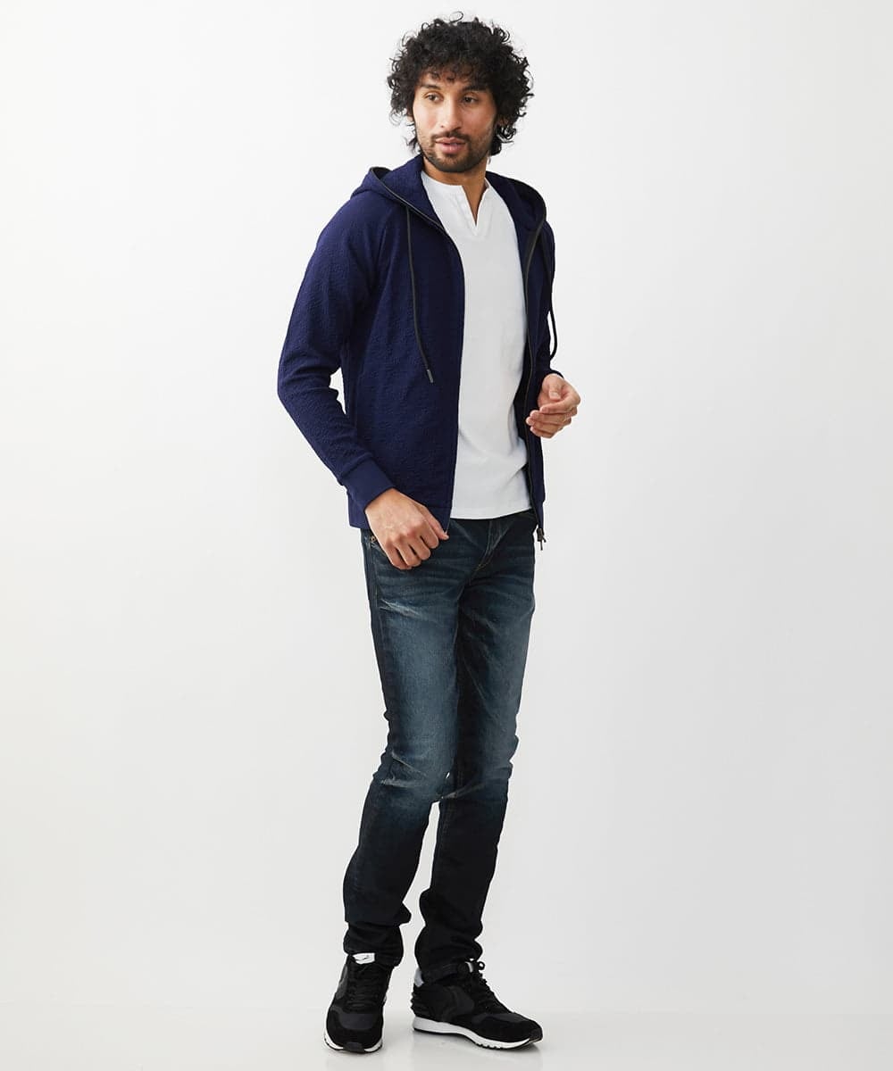 MNKGX68250 MICHEL KLEIN HOMME(ミッシェルクラン オム) ブランドロゴ刺繍入りニットパーカー セットアップ ネイビー