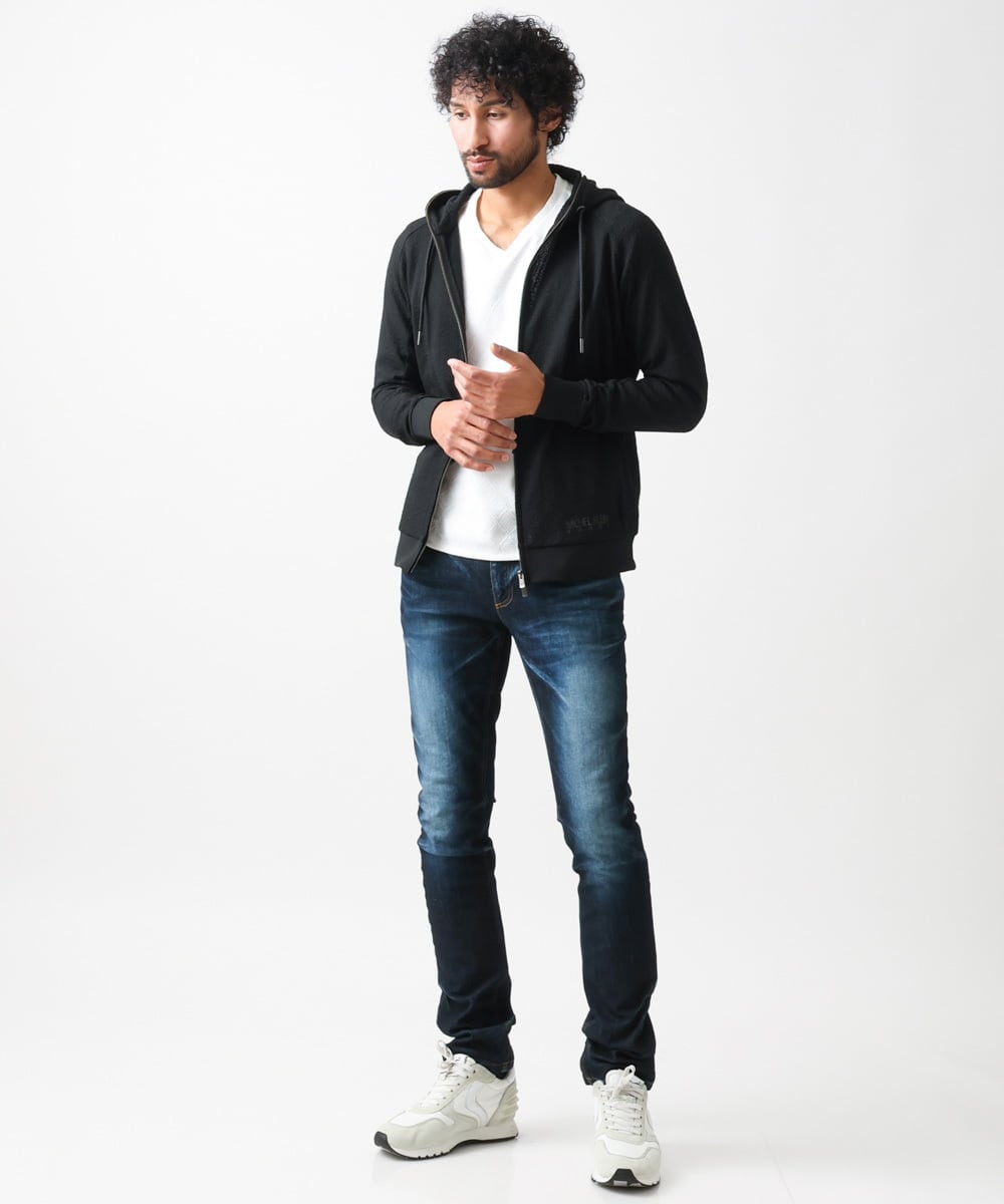 MNKGX68250 MICHEL KLEIN HOMME(ミッシェルクラン オム) ブランドロゴ刺繍入りニットパーカー セットアップ ブラック