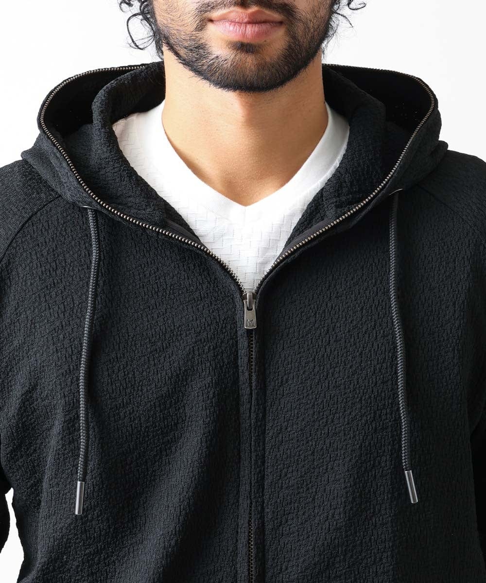 MNKGX68250 MICHEL KLEIN HOMME(ミッシェルクラン オム) ブランドロゴ刺繍入りニットパーカー セットアップ ブラック