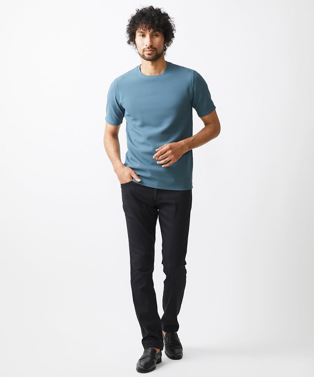 MNKGX75130 MICHEL KLEIN HOMME(ミッシェルクラン オム) 《日本製》ワッフル半袖カットソー ライトブルー