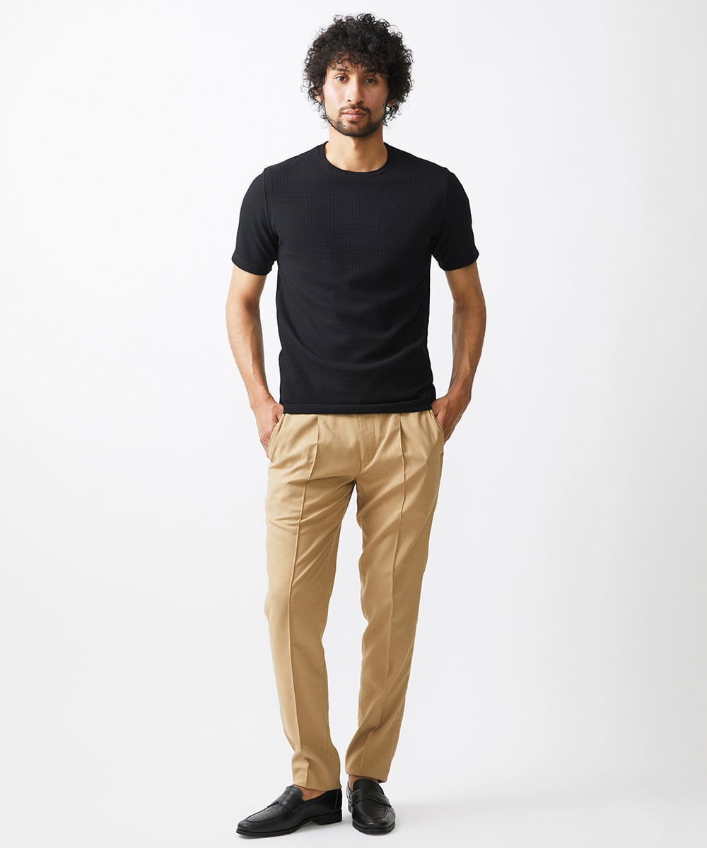 MNKGX75130 MICHEL KLEIN HOMME(ミッシェルクラン オム) 《日本製》ワッフル半袖カットソー ブラック