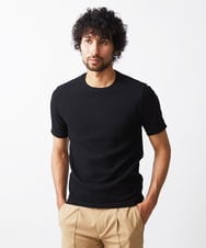 MNKGX75130 MICHEL KLEIN HOMME(ミッシェルクラン オム) 《日本製》ワッフル半袖カットソー ブラック