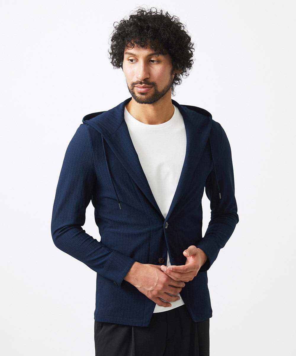MNKHC33300 MICHEL KLEIN HOMME(ミッシェルクラン オム) サッカー柄フードジャケット ネイビー