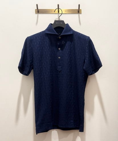 MICHEL KLEIN HOMME(ミッシェルクランオム) 《日本製》幾何学柄ポロシャツ ネイビー/紺 44