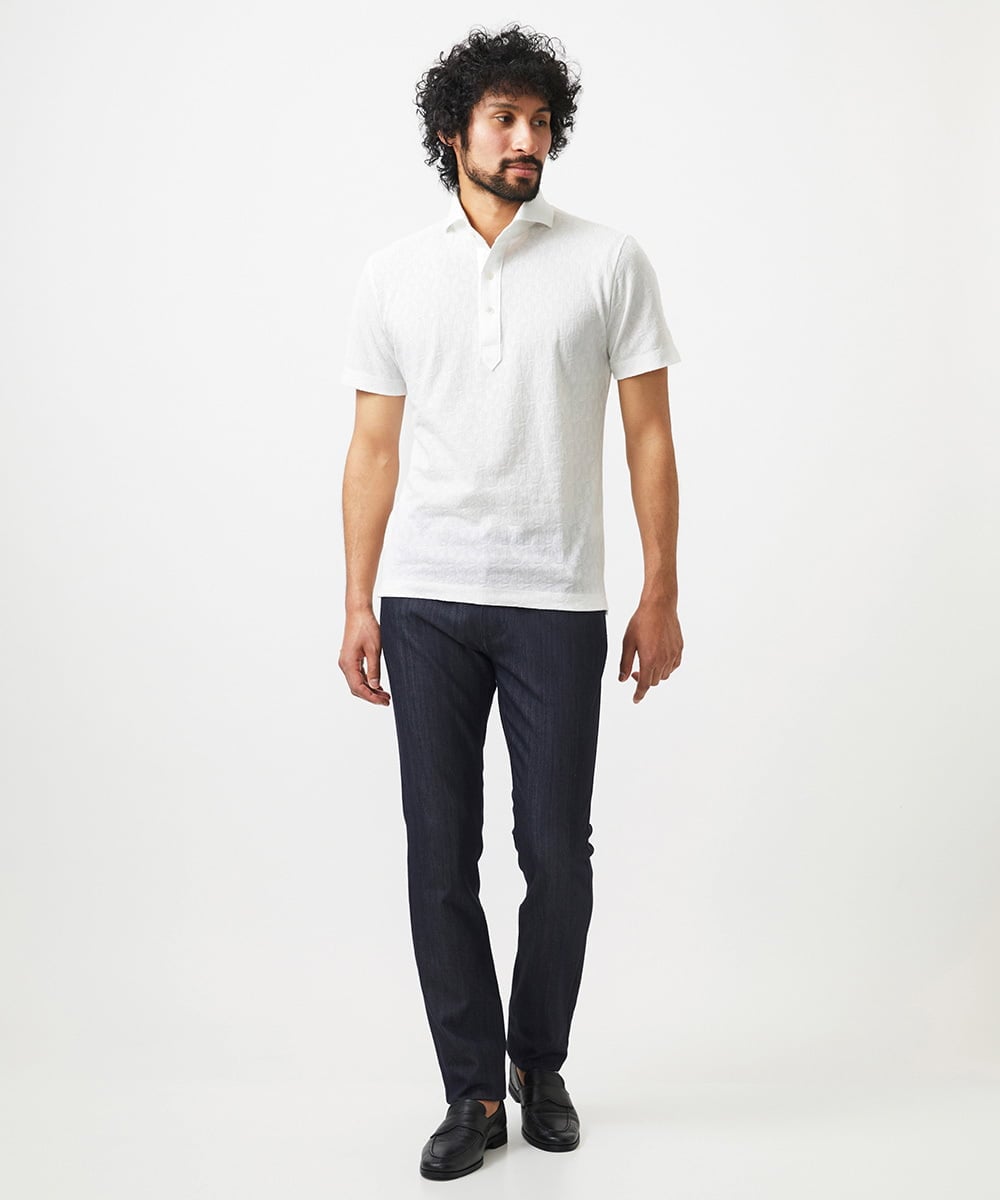 MNKHC61180 MICHEL KLEIN HOMME(ミッシェルクラン オム) 《日本製》幾何学柄ポロシャツ ホワイト