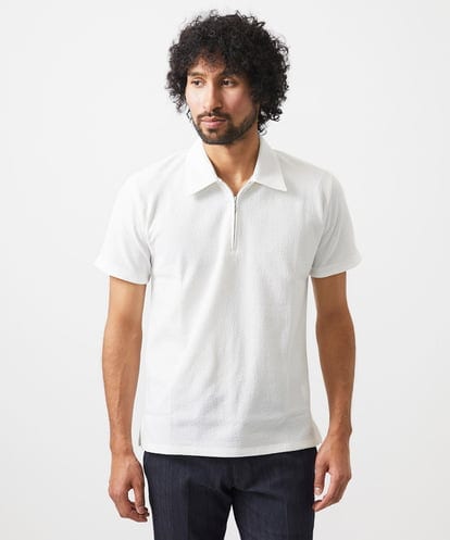 MNKHC62180 MICHEL KLEIN HOMME 《日本製》モザイク柄ジップアップポロシャツ
