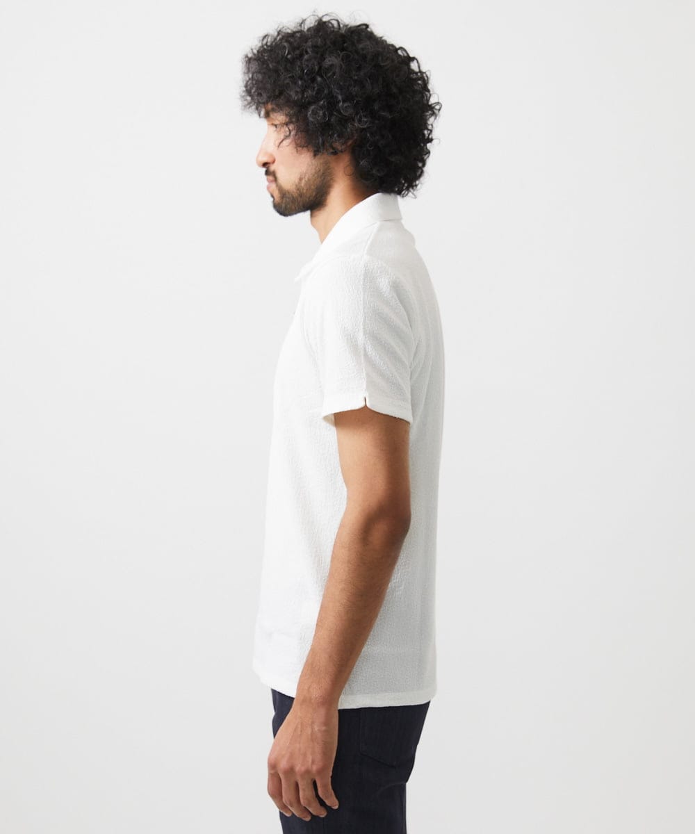 MNKHC62180 MICHEL KLEIN HOMME(ミッシェルクラン オム) 《日本製》モザイク柄ジップアップポロシャツ ホワイト
