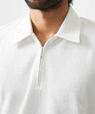 MNKHC62180 MICHEL KLEIN HOMME(ミッシェルクラン オム) 《日本製》モザイク柄ジップアップポロシャツ ホワイト