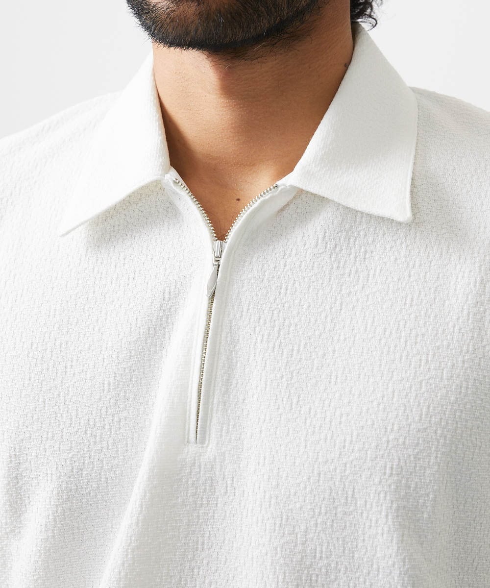 MNKHC62180 MICHEL KLEIN HOMME(ミッシェルクラン オム) 《日本製》モザイク柄ジップアップポロシャツ ホワイト
