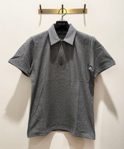 MICHEL KLEIN HOMME(ミッシェルクランオム) 《日本製》モザイク柄ジップアップポロシャツ ダークグレー/灰 46