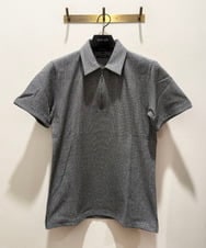 MNKHC62180 MICHEL KLEIN HOMME(ミッシェルクラン オム) 《日本製》モザイク柄ジップアップポロシャツ ダークグレー