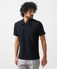 MNKHC62180 MICHEL KLEIN HOMME(ミッシェルクラン オム) 《日本製》モザイク柄ジップアップポロシャツ ブラック
