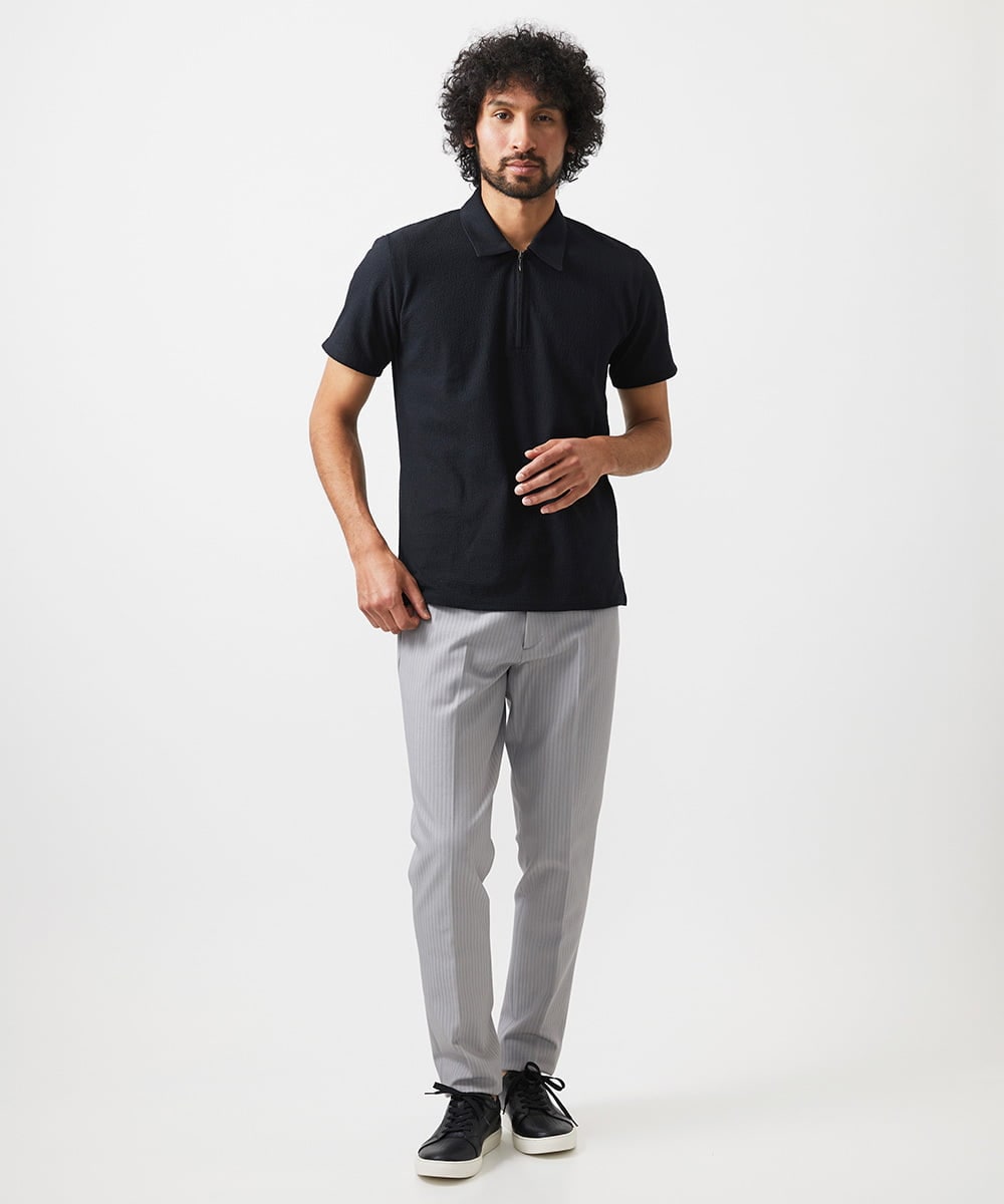 MNKHC62180 MICHEL KLEIN HOMME(ミッシェルクラン オム) 《日本製》モザイク柄ジップアップポロシャツ ブラック