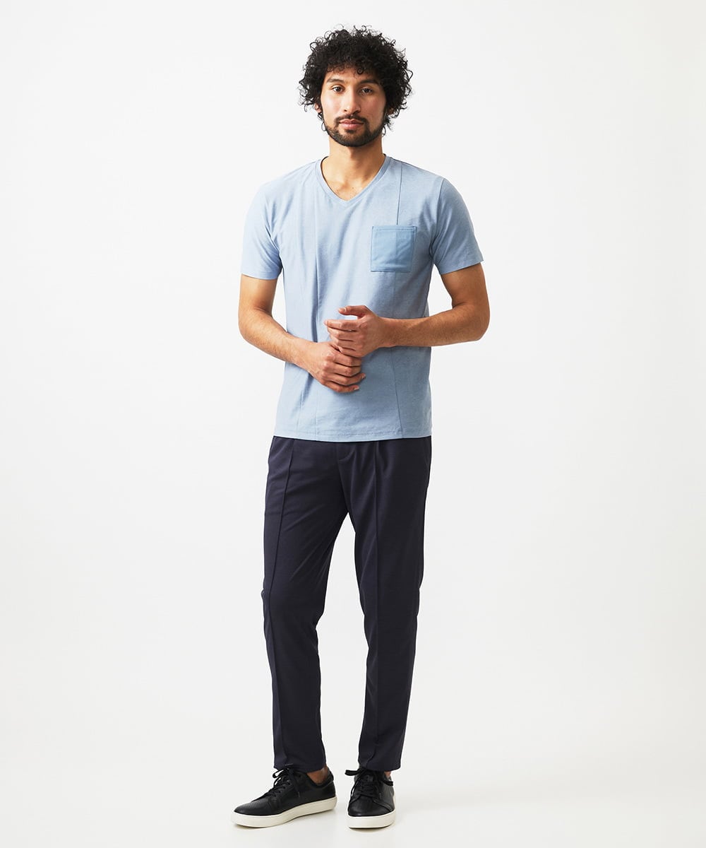 MNKHC71190 MICHEL KLEIN HOMME(ミッシェルクラン オム) リネン混Vネックカットソー ライトブルー