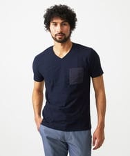 MNKHC71190 MICHEL KLEIN HOMME(ミッシェルクラン オム) リネン混Vネックカットソー ネイビー