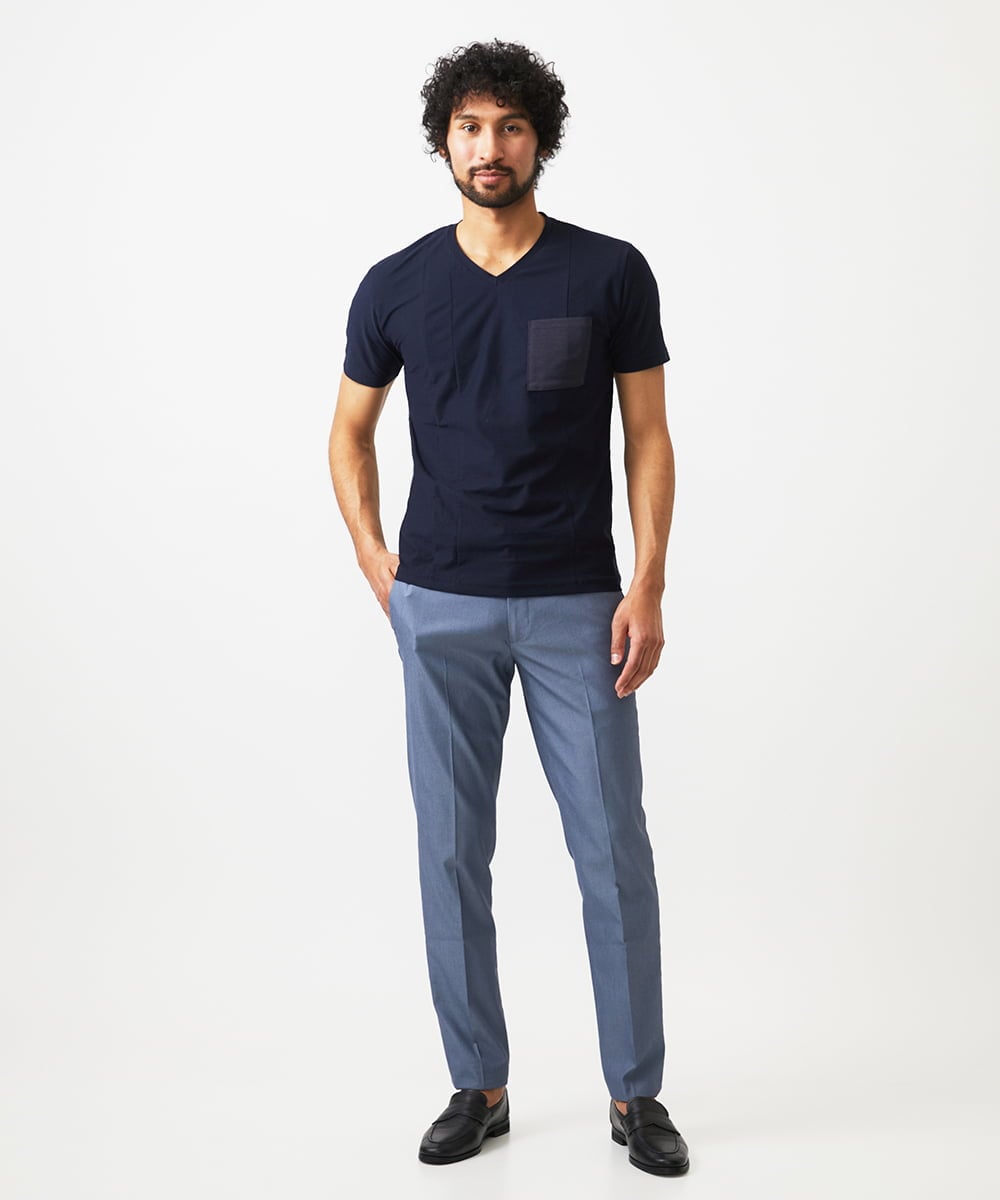 MNKHC71190 MICHEL KLEIN HOMME(ミッシェルクラン オム) リネン混Vネックカットソー ネイビー