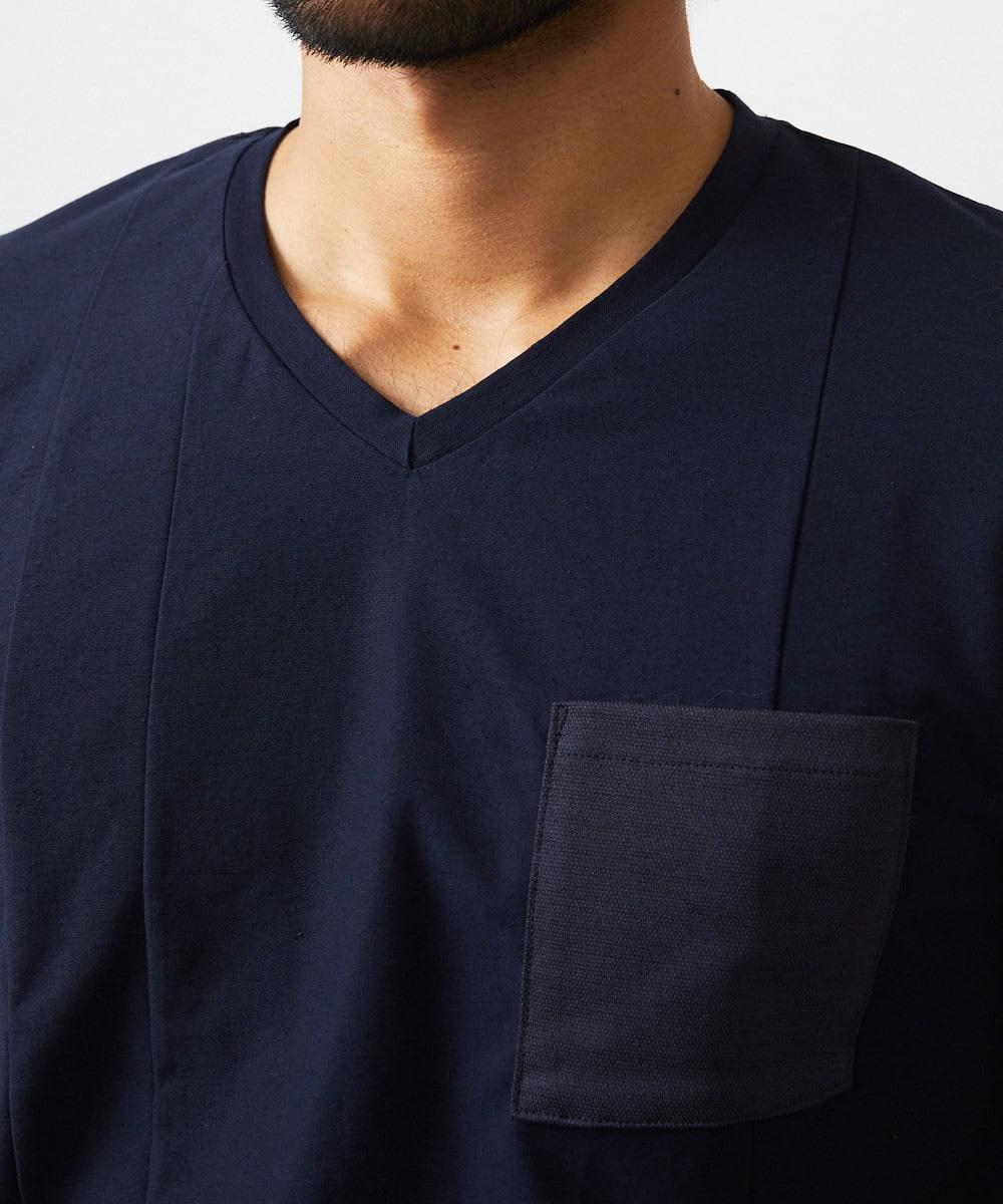 MNKHC71190 MICHEL KLEIN HOMME(ミッシェルクラン オム) リネン混Vネックカットソー ネイビー