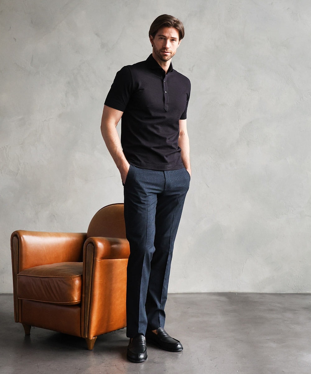 MNKHF74180 MICHEL KLEIN HOMME(ミッシェルクラン オム) サッカージャージ半袖ポロシャツ ブラック