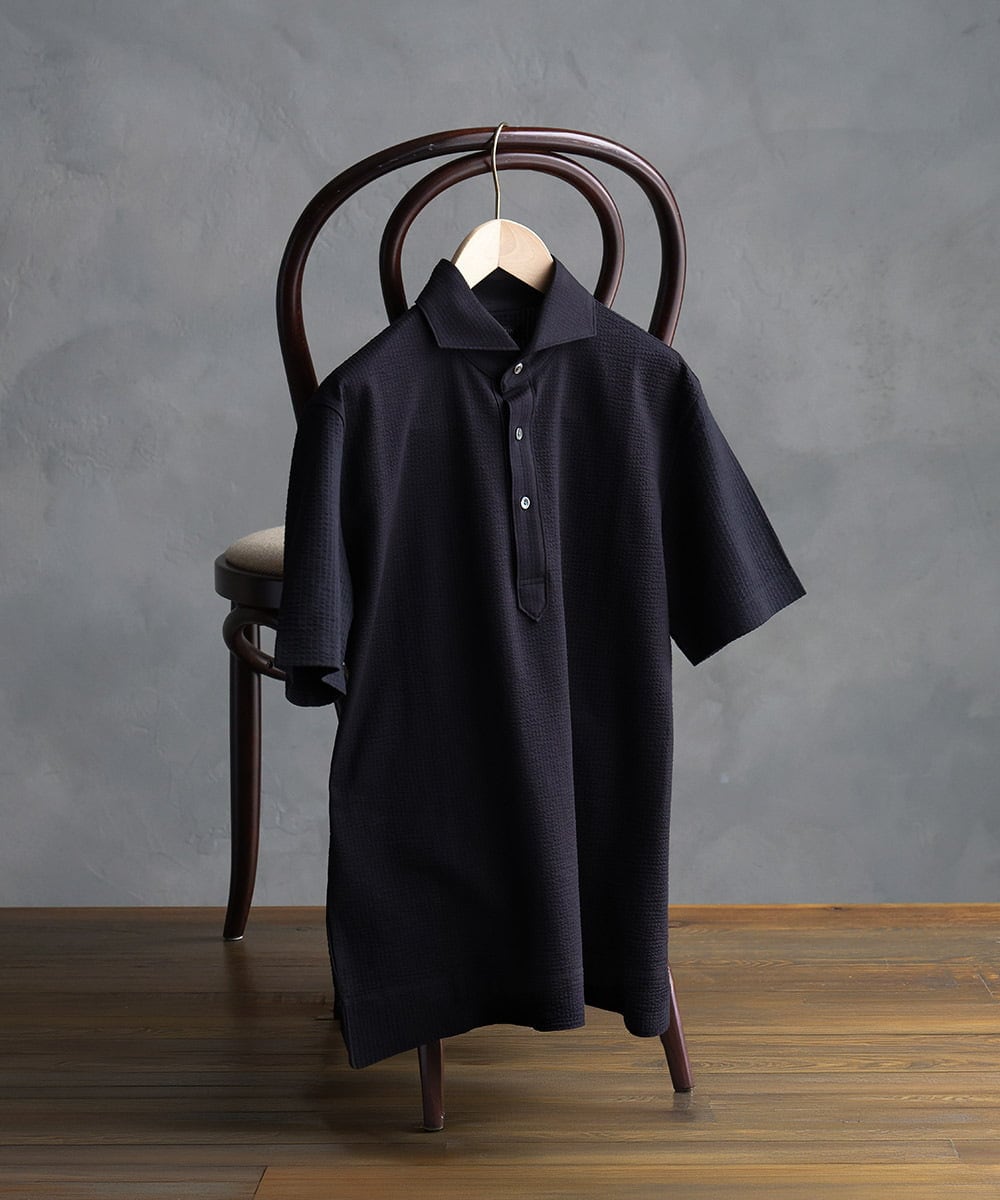 MNKHF74180 MICHEL KLEIN HOMME(ミッシェルクラン オム) サッカージャージ半袖ポロシャツ ブラック