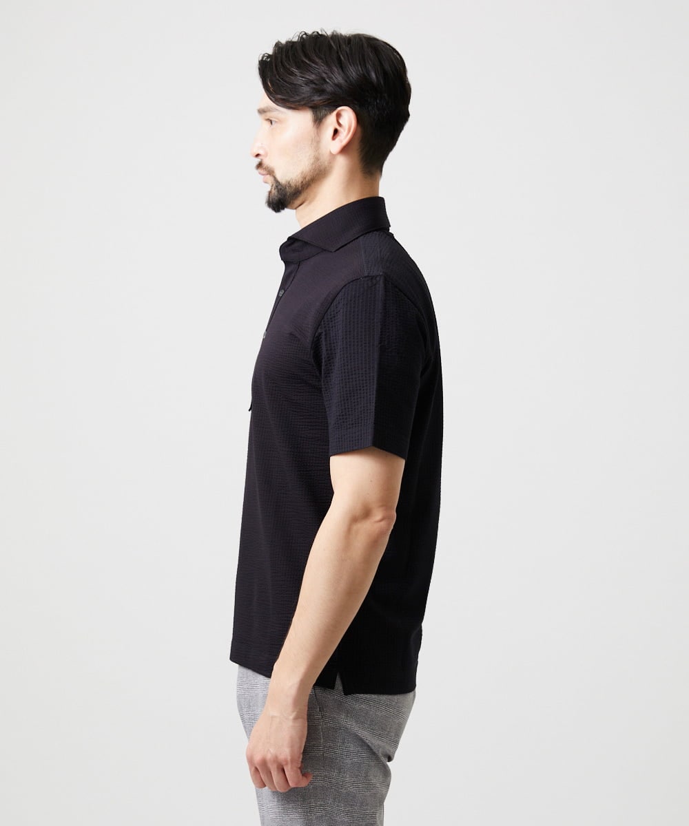 MNKHF74180 MICHEL KLEIN HOMME(ミッシェルクラン オム) サッカージャージ半袖ポロシャツ ブラック