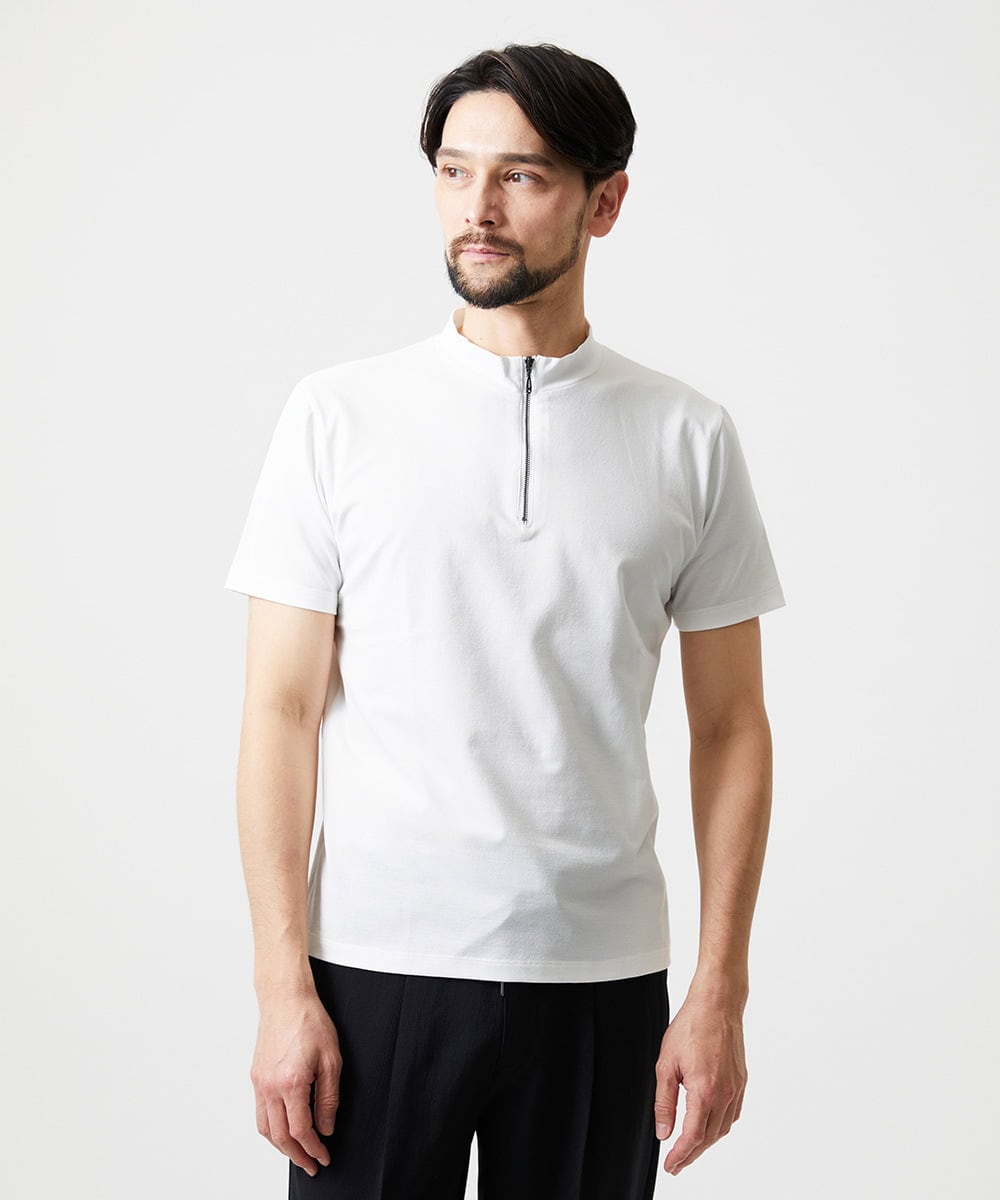 MNKHF75200 MICHEL KLEIN HOMME(ミッシェルクラン オム) モックネックハーフジップ半袖カットソー ホワイト