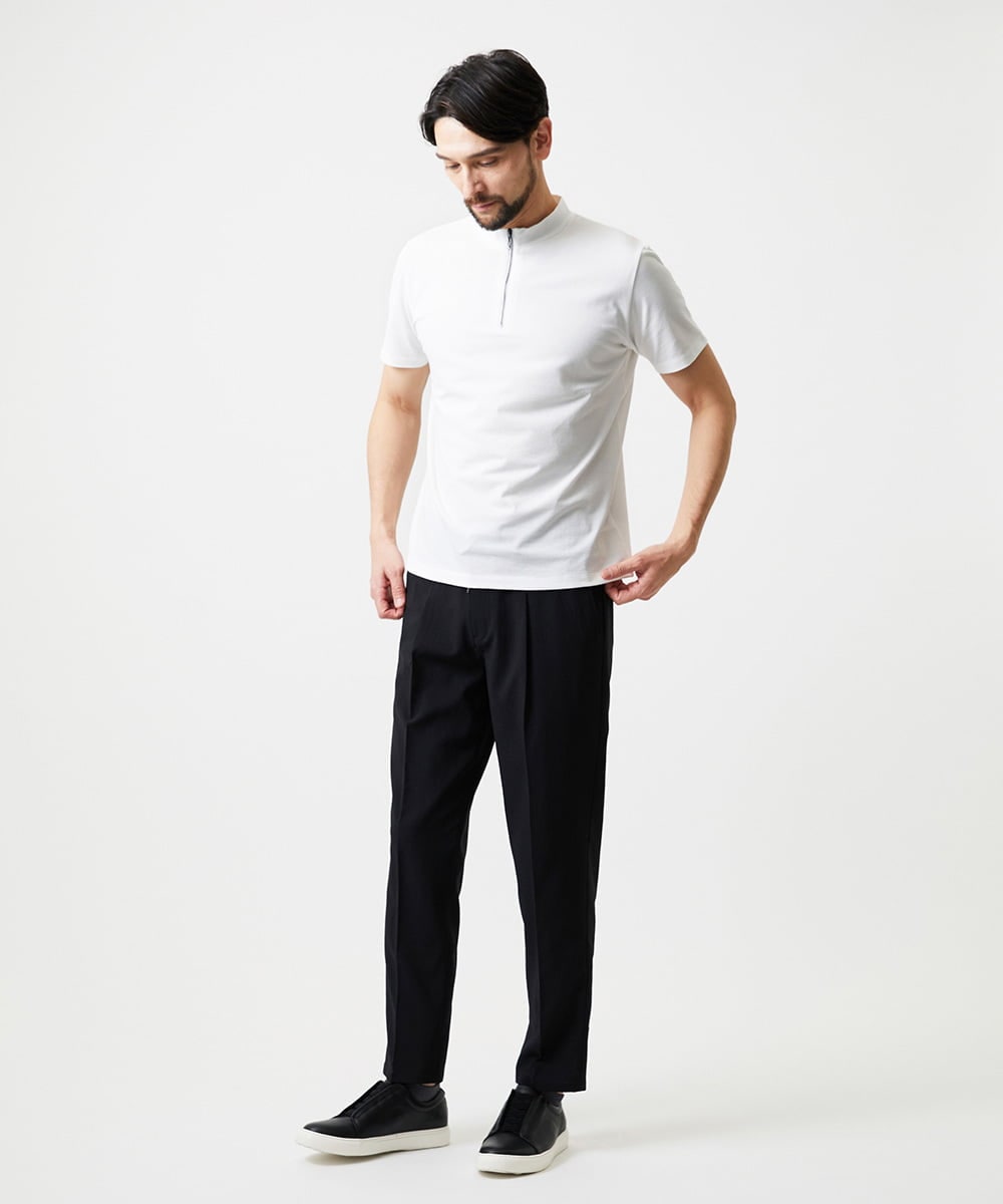 MNKHF75200 MICHEL KLEIN HOMME(ミッシェルクラン オム) モックネックハーフジップ半袖カットソー ホワイト