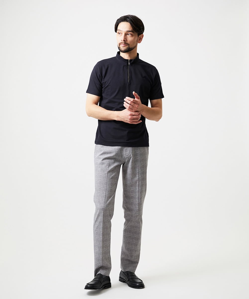 MNKHF75200 MICHEL KLEIN HOMME(ミッシェルクラン オム) モックネックハーフジップ半袖カットソー ブラック