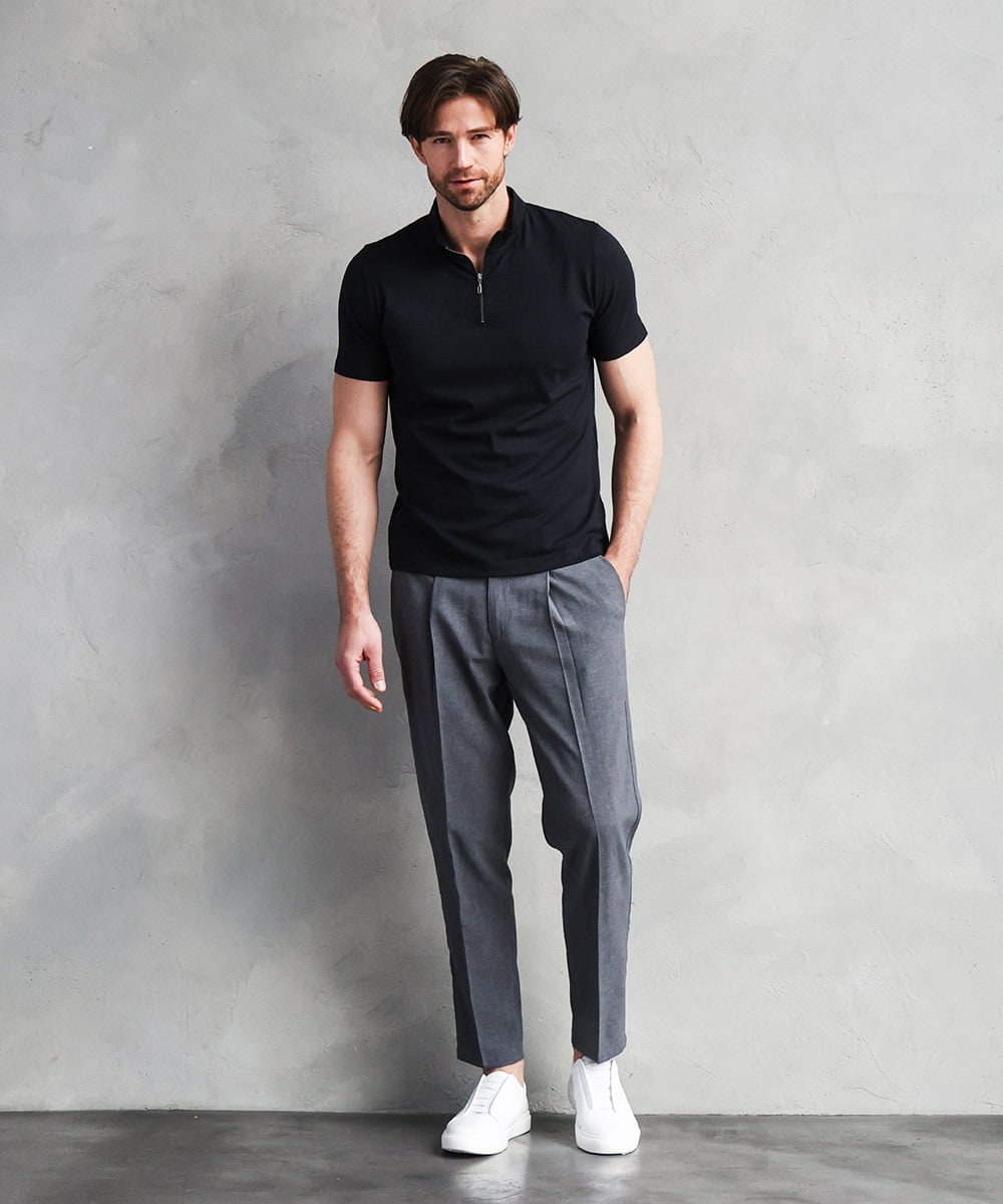 MNKHF75200 MICHEL KLEIN HOMME(ミッシェルクラン オム) モックネックハーフジップ半袖カットソー ブラック
