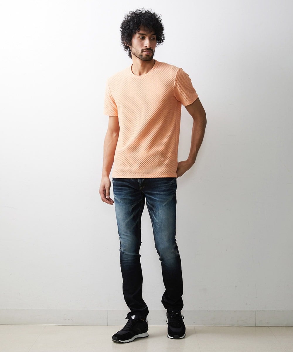 MNKHS14130 MICHEL KLEIN HOMME(ミッシェルクラン オム) 《日本製》幾何柄ジャガードカットソー オレンジ