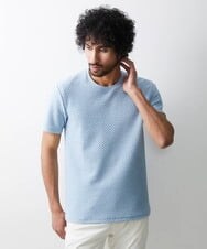 MNKHS14130 MICHEL KLEIN HOMME(ミッシェルクラン オム) 《日本製》幾何柄ジャガードカットソー ライトブルー(50)