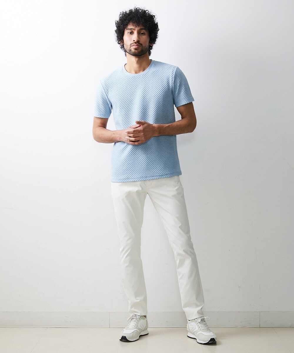 MNKHS14130 MICHEL KLEIN HOMME(ミッシェルクラン オム) 《日本製》幾何柄ジャガードカットソー ライトブルー(50)