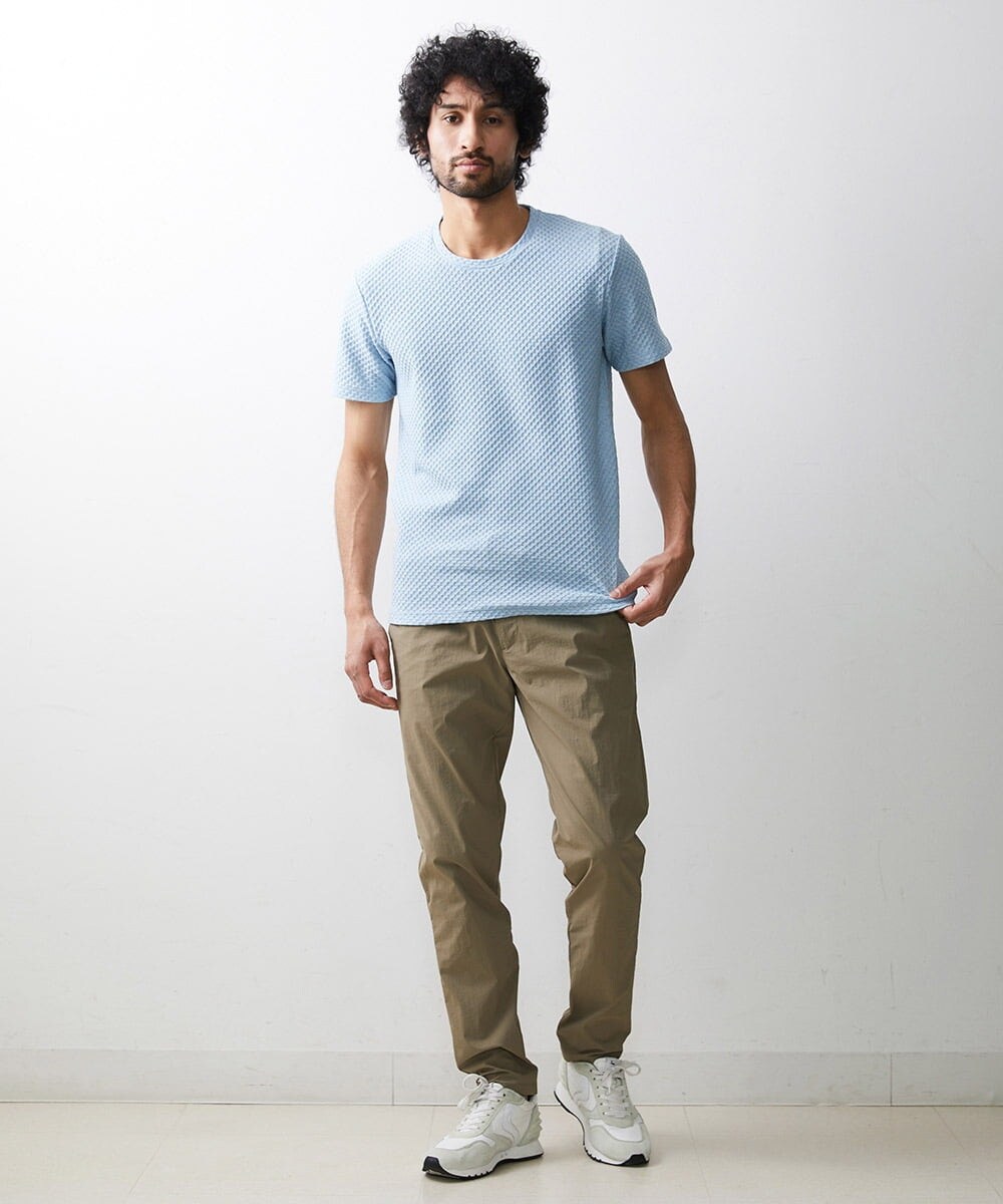 MNKHS14130 MICHEL KLEIN HOMME(ミッシェルクラン オム) 《日本製》幾何柄ジャガードカットソー ライトブルー(50)