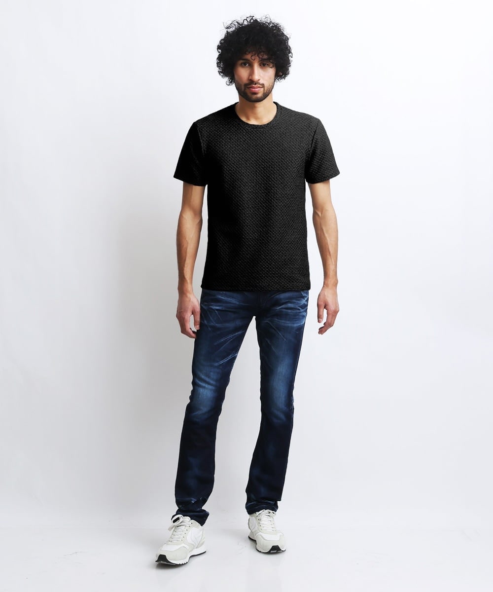 MNKHS14130 MICHEL KLEIN HOMME(ミッシェルクラン オム) 《日本製》幾何柄ジャガードカットソー ブラック