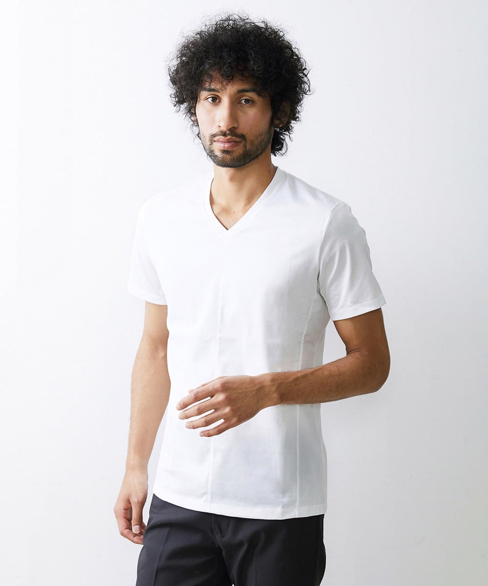 MNKHS18110 MICHEL KLEIN HOMME(ミッシェルクラン オム) 《日本製》BODY MAKE Vネックカットソー ホワイト